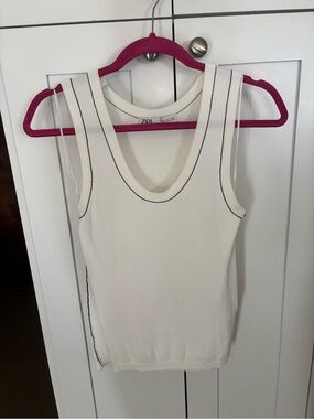 Zara White Tank Top with Black Contrast Trim